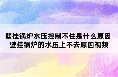 壁挂锅炉水压控制不住是什么原因 壁挂锅炉的水压上不去原因视频